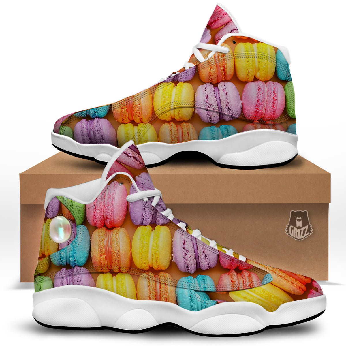 Macarons Colorful Print White Basketball Shoes-grizzshop