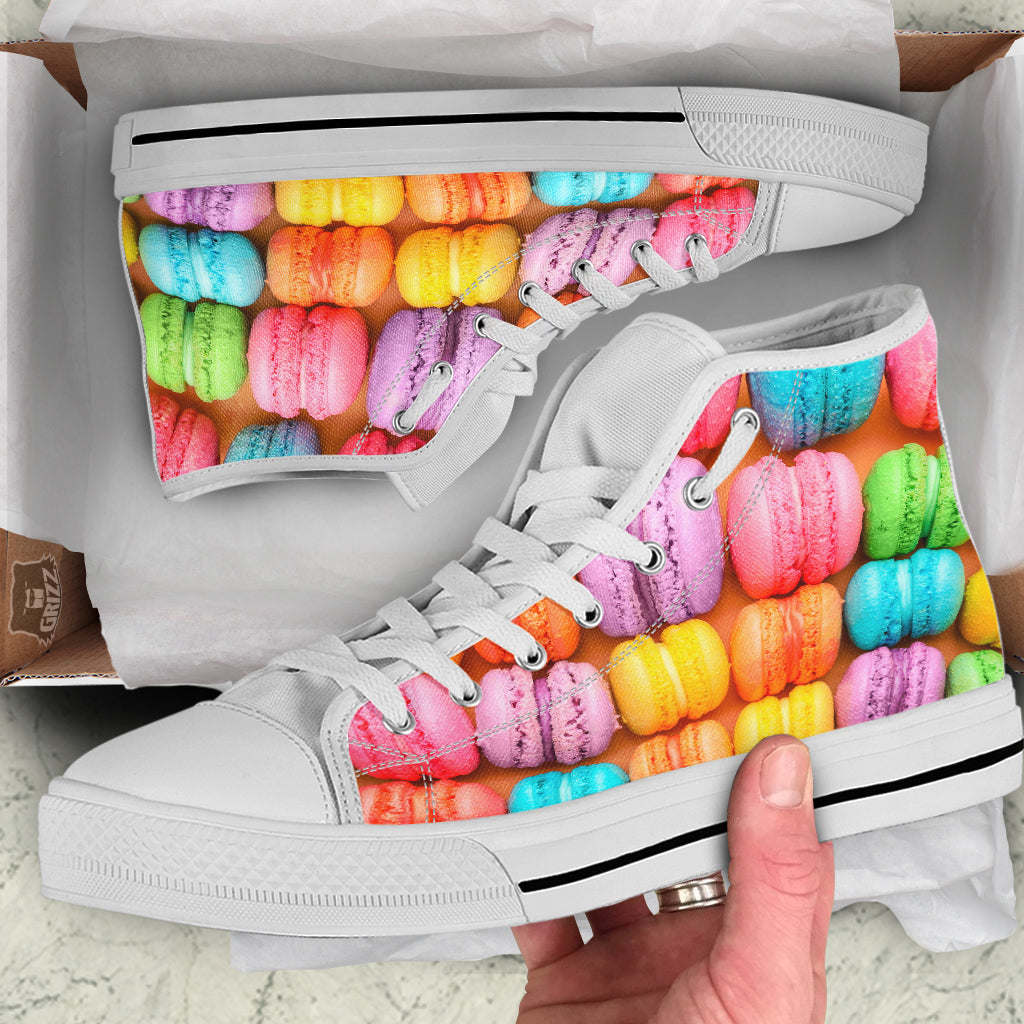 Macarons Colorful Print White High Top Shoes-grizzshop
