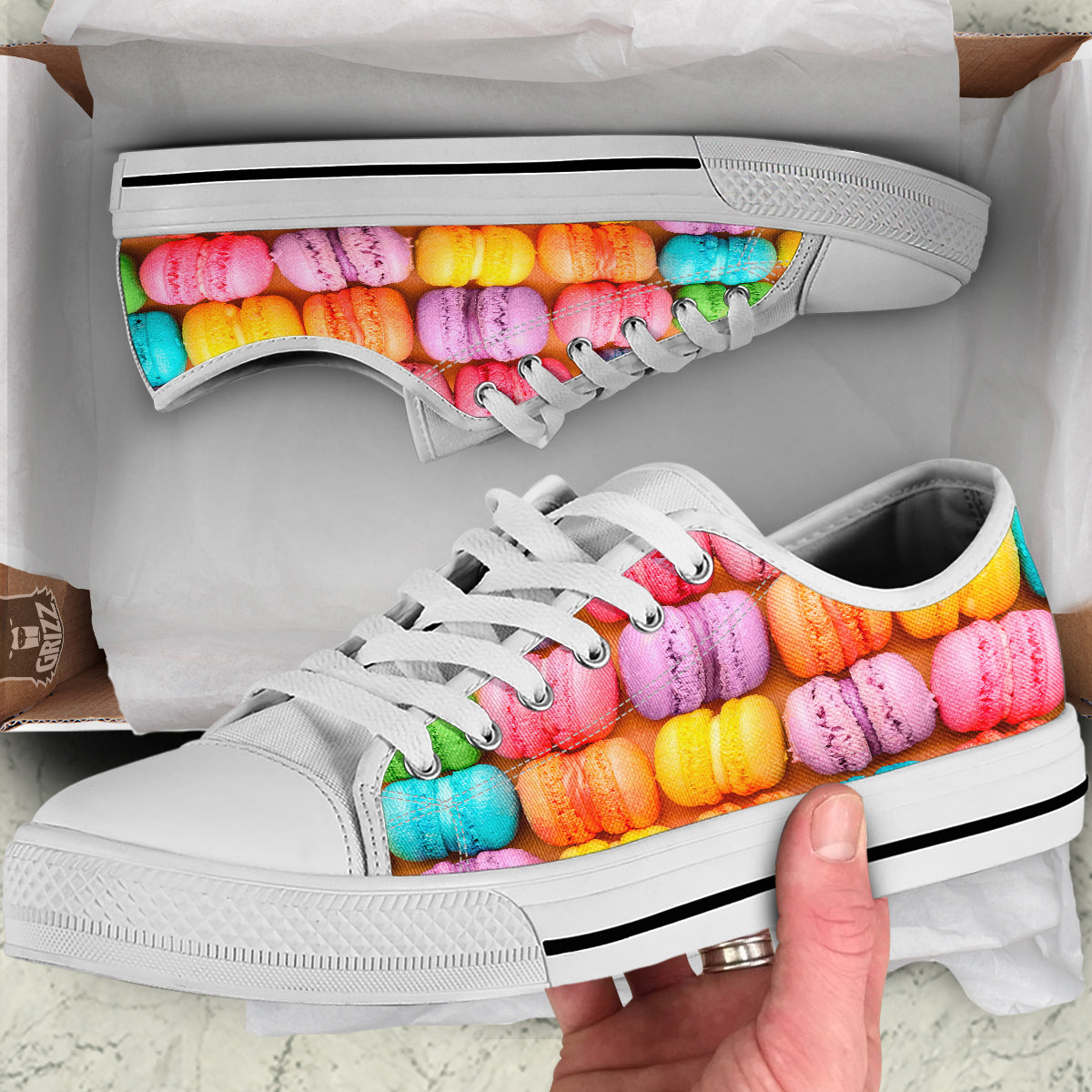 Macarons Colorful Print White Low Top Shoes-grizzshop