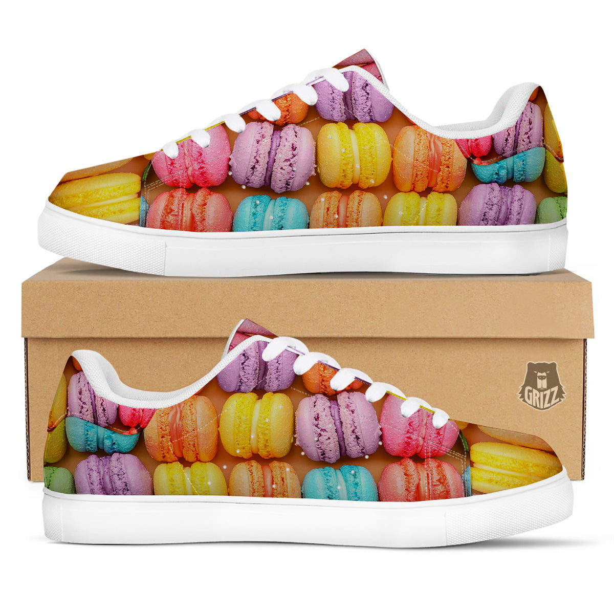 Macarons Colorful Print White Low Top Sneakers-grizzshop