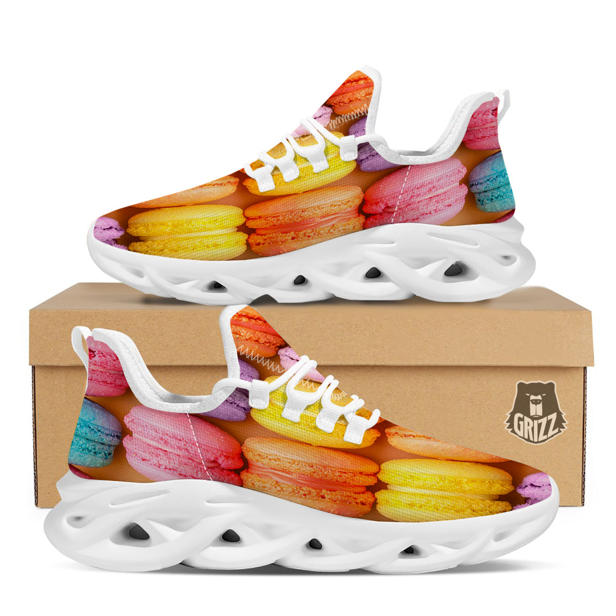 Macarons Colorful Print White Running Shoes-grizzshop