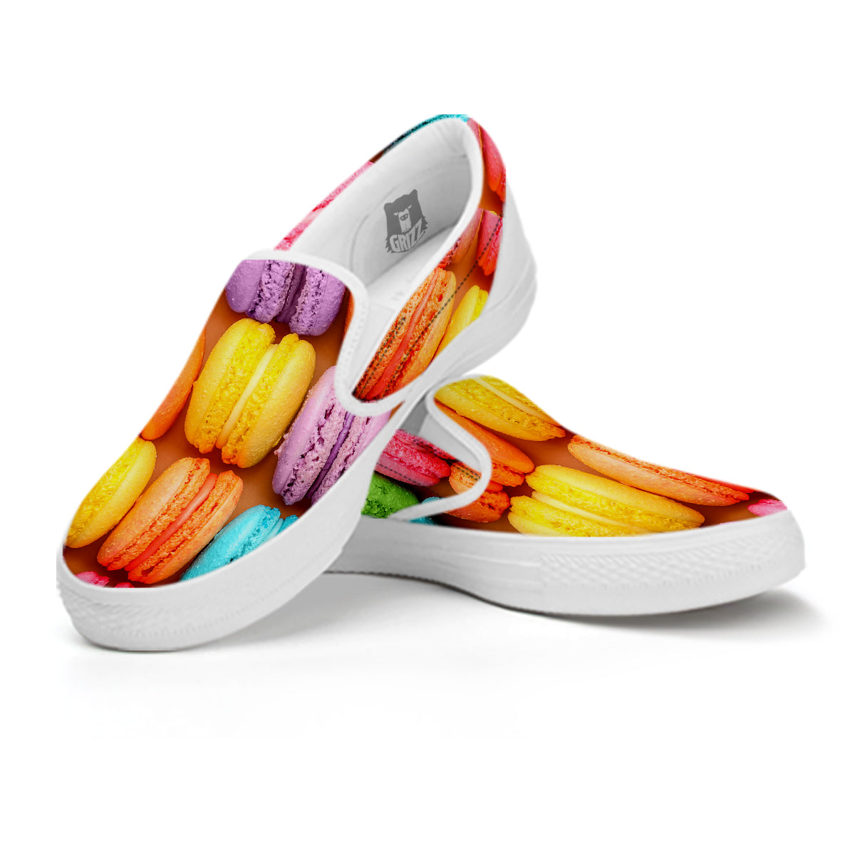 Macarons Colorful Print White Slip On Shoes-grizzshop
