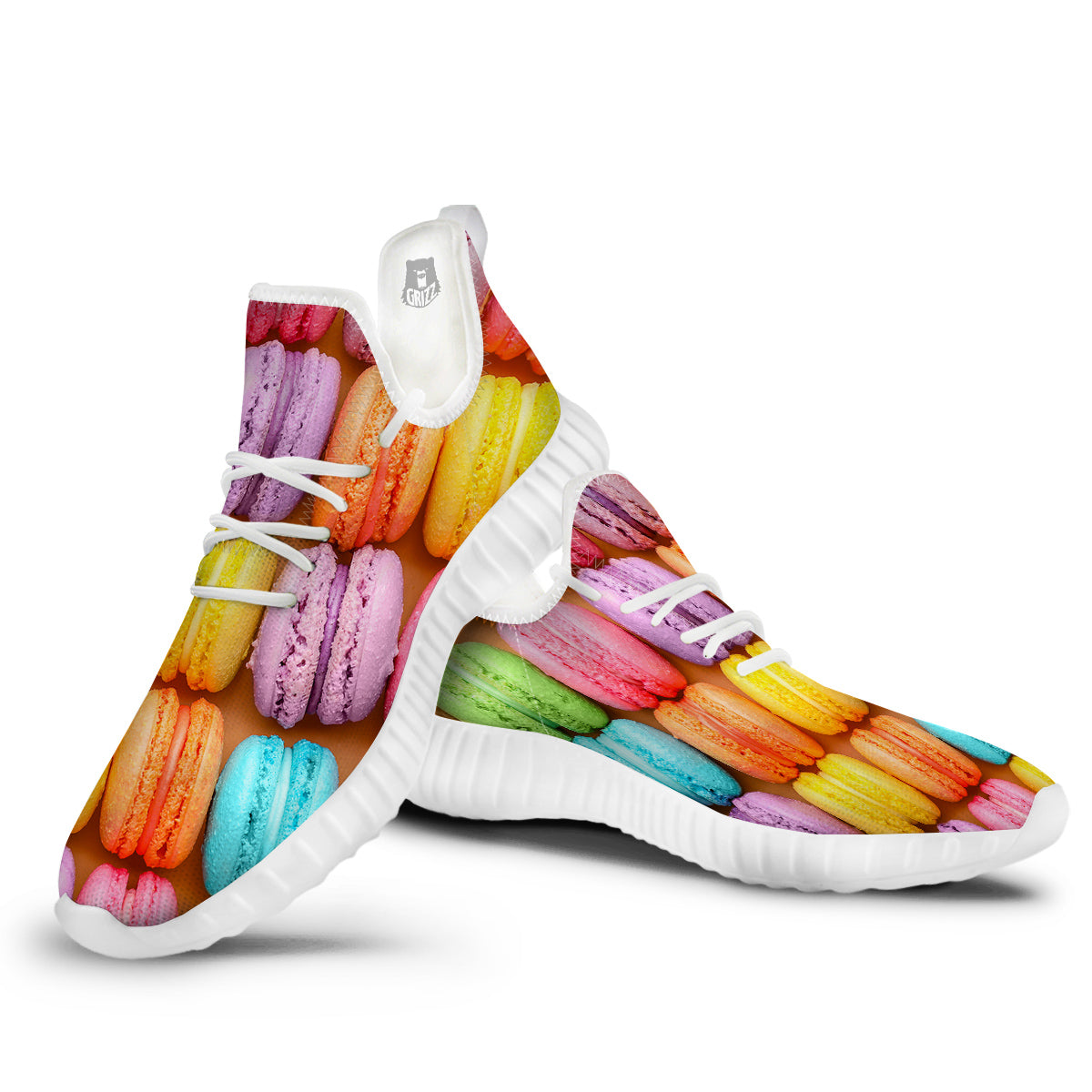Macarons Colorful Print White Walking Shoes-grizzshop