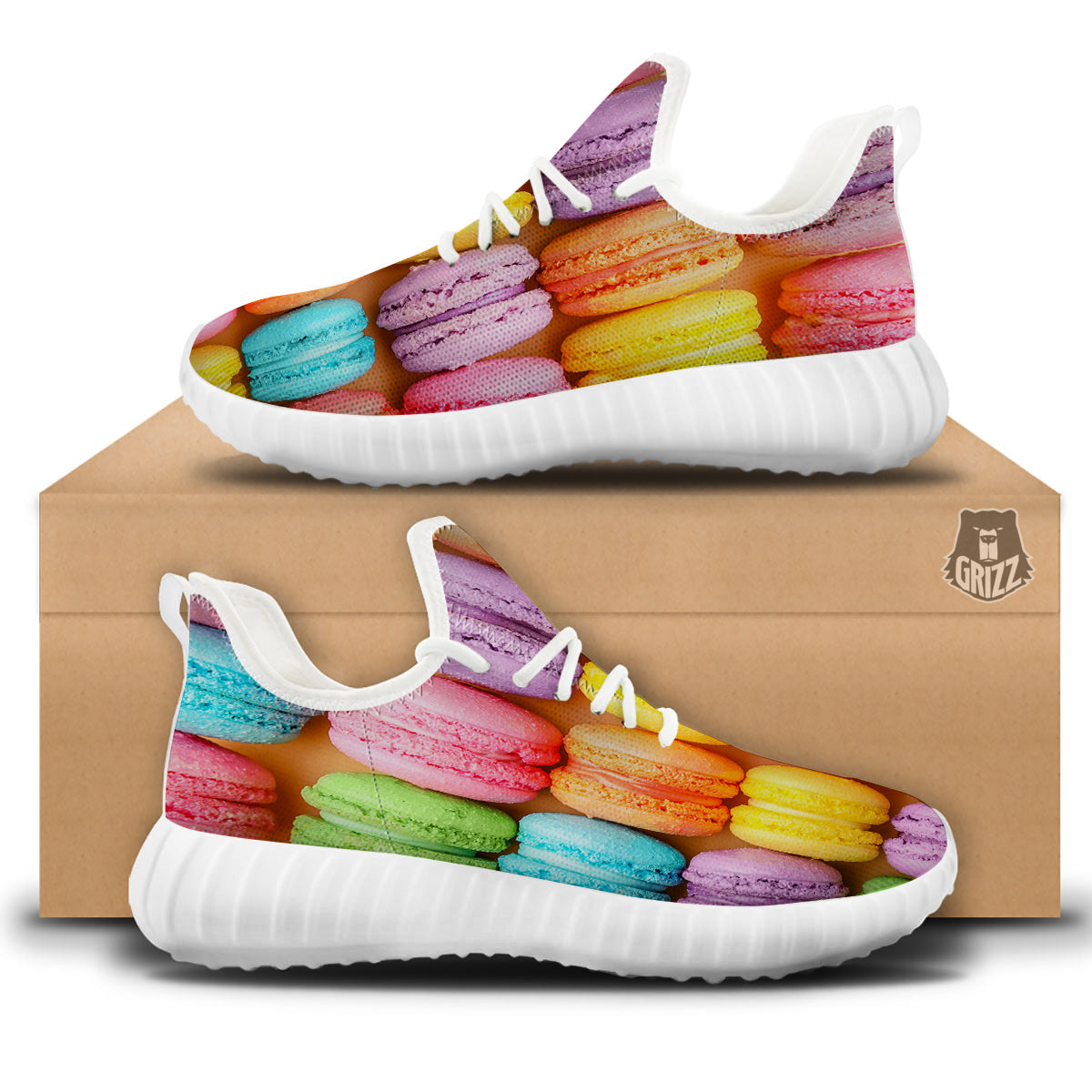 Macarons Colorful Print White Walking Shoes-grizzshop