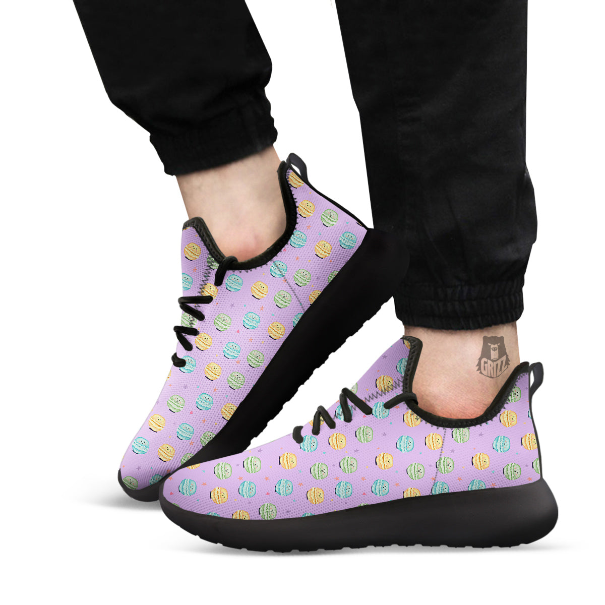 Macarons Cute Print Pattern Black Athletic Shoes-grizzshop