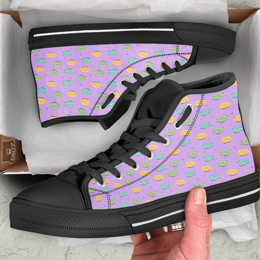 Macarons Cute Print Pattern Black High Top Shoes-grizzshop