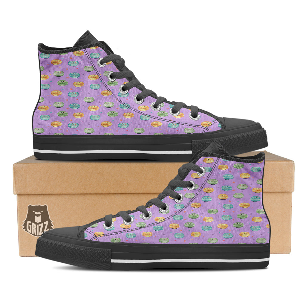Macarons Cute Print Pattern Black High Top Shoes-grizzshop