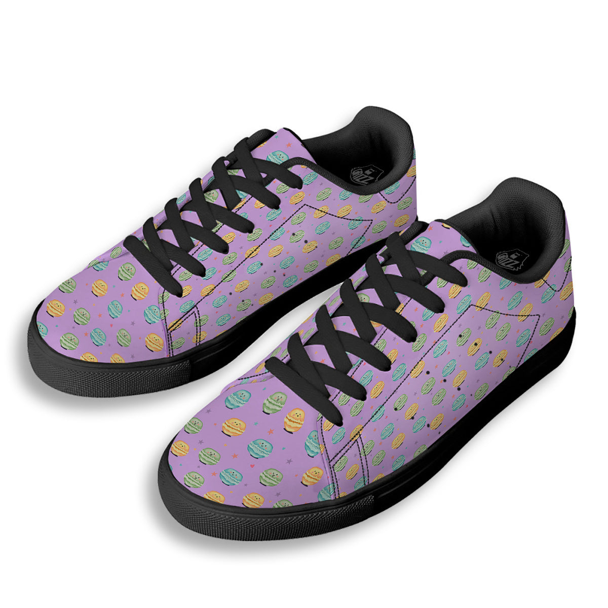 Macarons Cute Print Pattern Black Low Top Sneakers-grizzshop