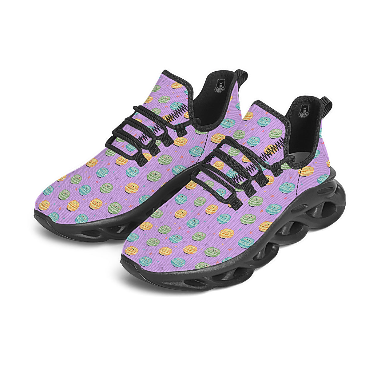 Macarons Cute Print Pattern Black Running Shoes-grizzshop