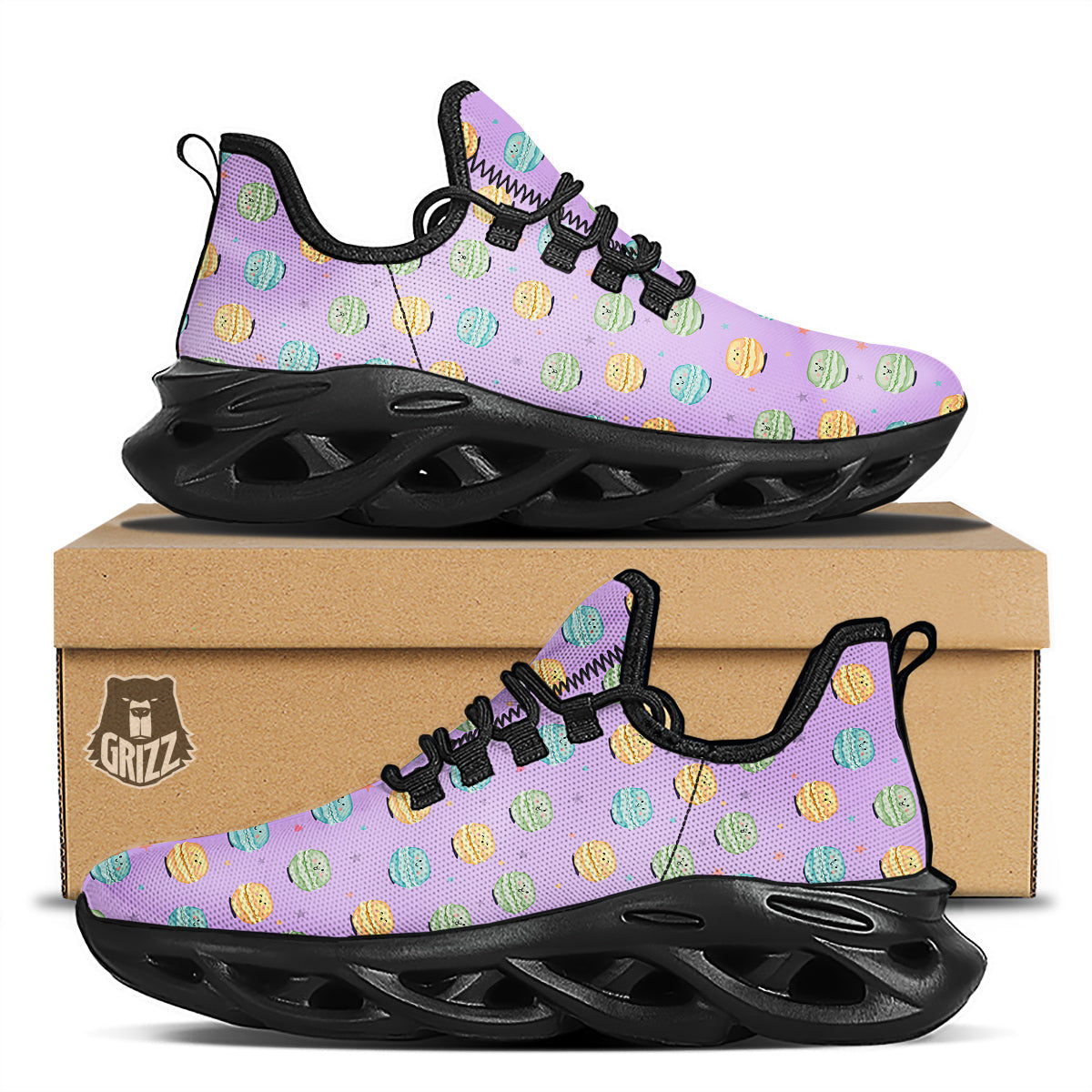 Macarons Cute Print Pattern Black Running Shoes-grizzshop