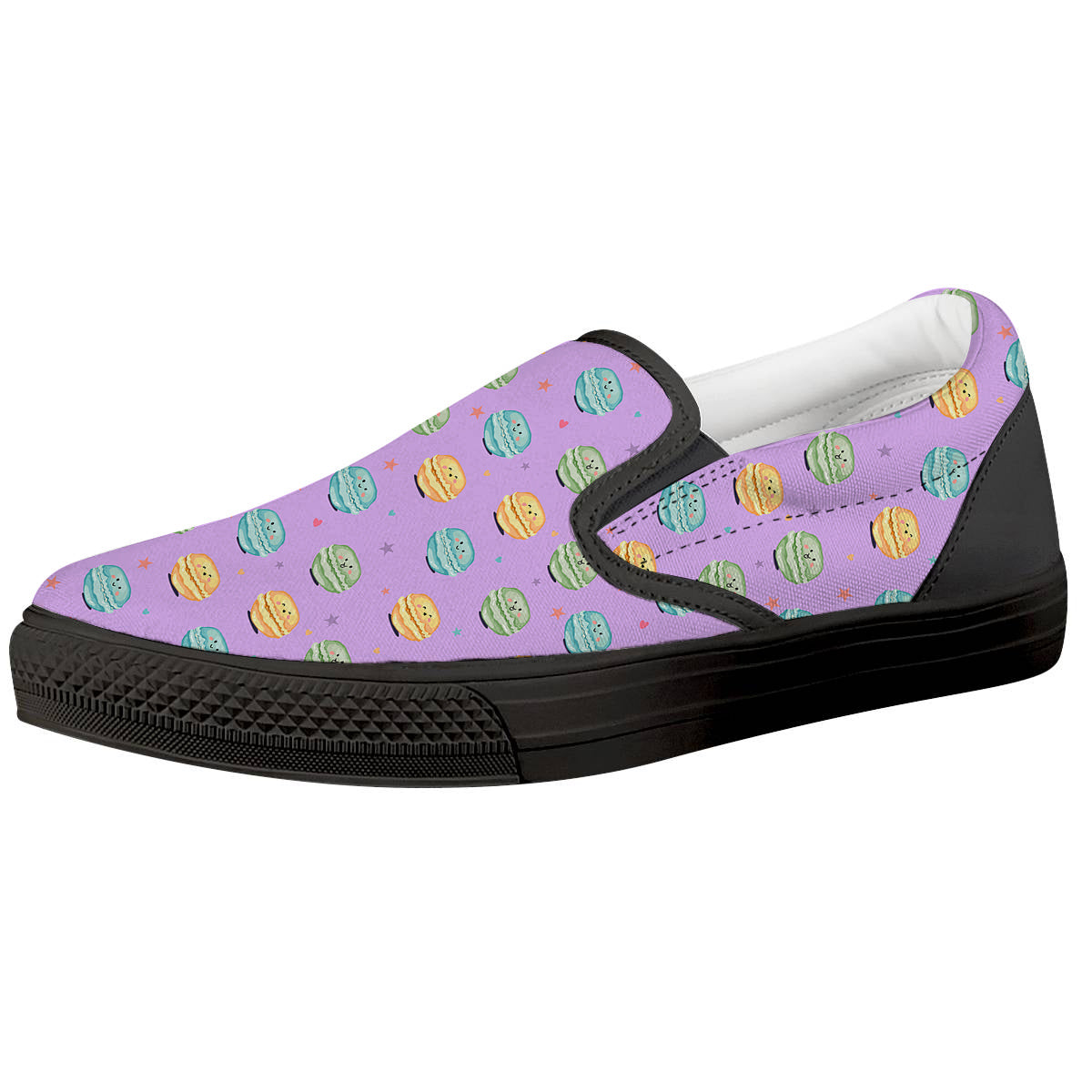 Macarons Cute Print Pattern Black Slip On Shoes-grizzshop