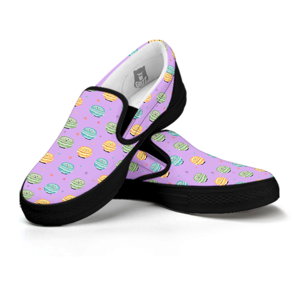 Macarons Cute Print Pattern Black Slip On Shoes-grizzshop