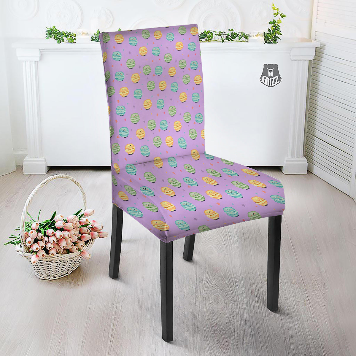 Macarons Cute Print Pattern Dining Chair Slipcover-grizzshop