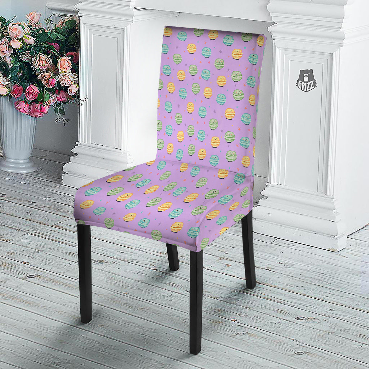 Macarons Cute Print Pattern Dining Chair Slipcover-grizzshop