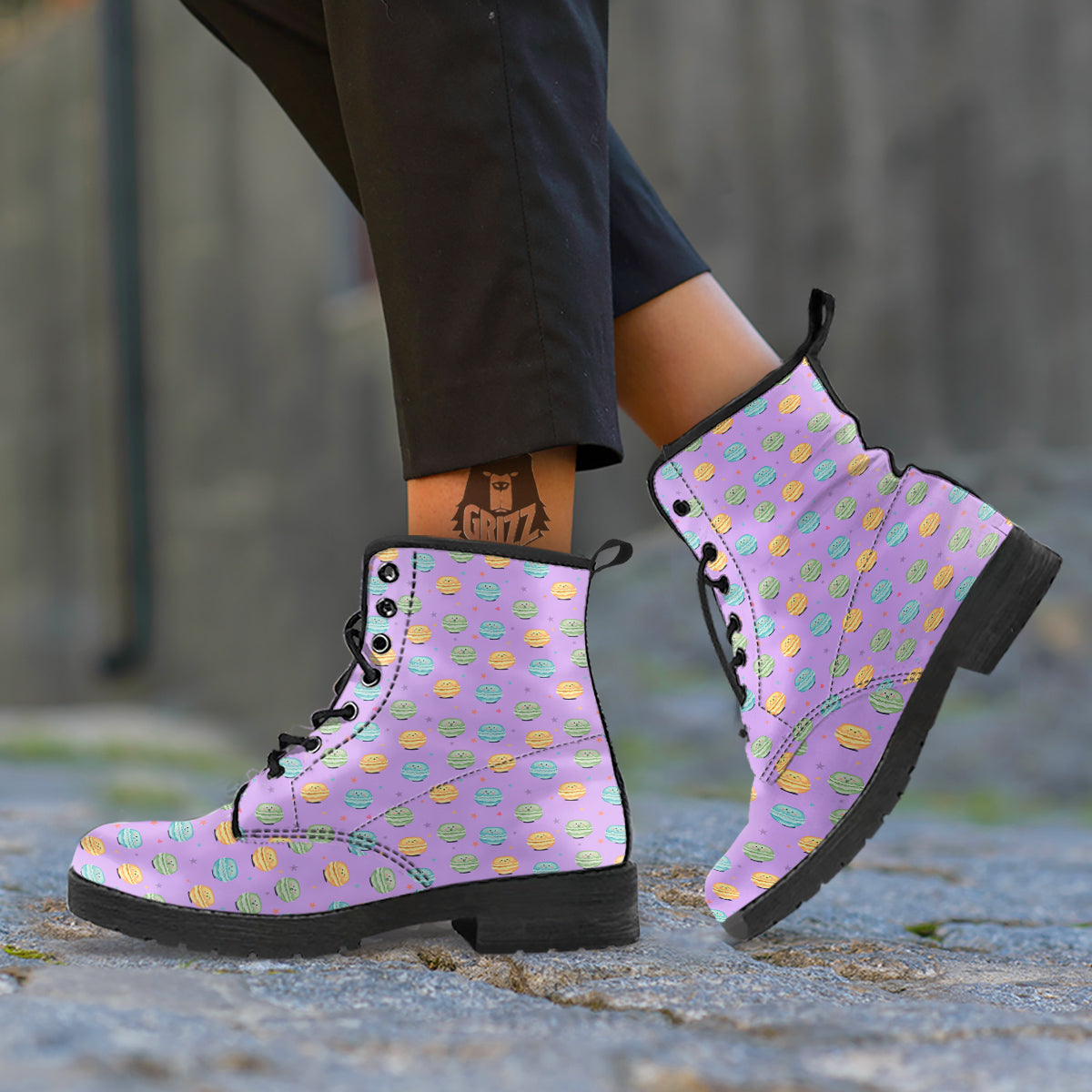 Macarons Cute Print Pattern Leather Boots-grizzshop