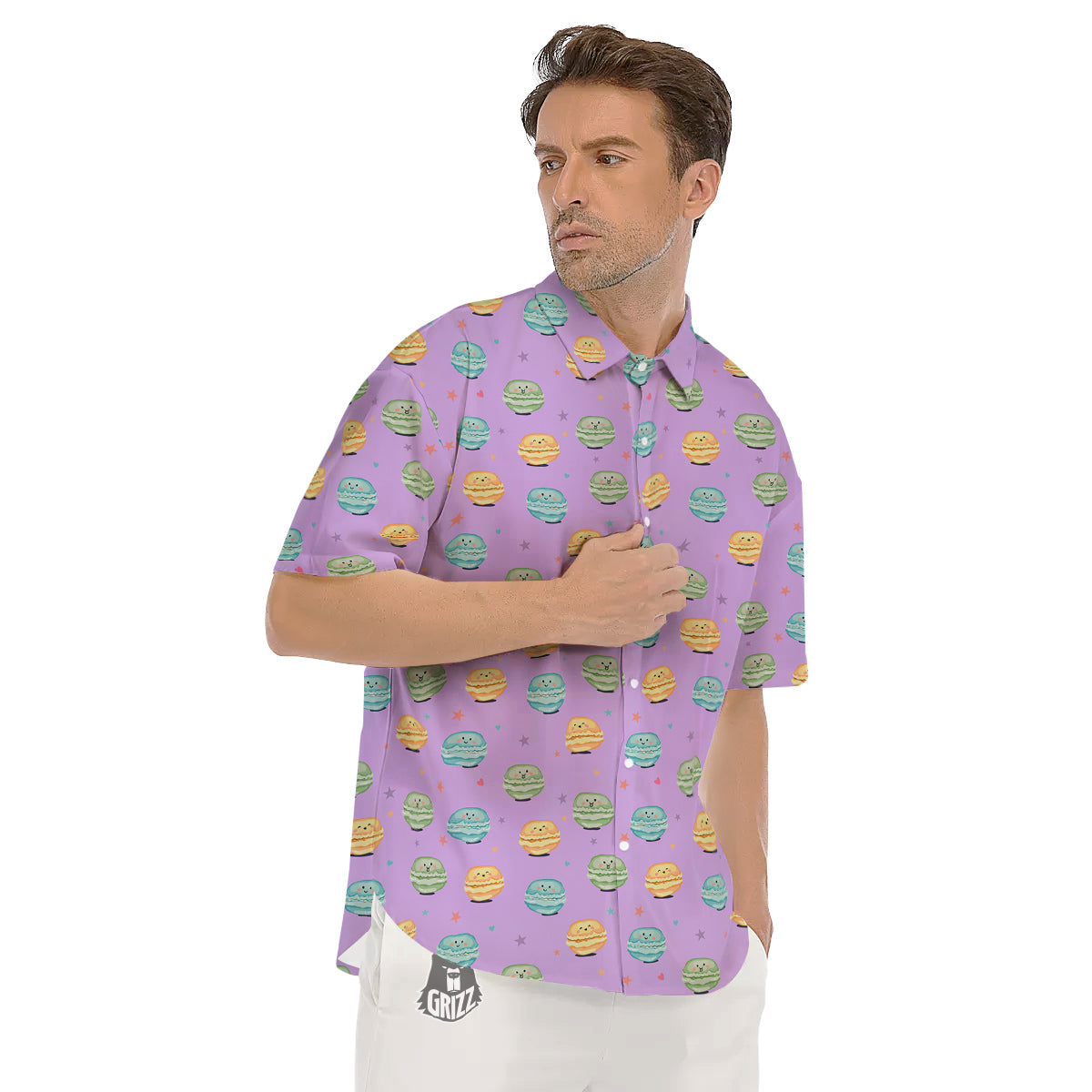 Macarons Cute Print Pattern Men's Short Sleeve Shirts-grizzshop