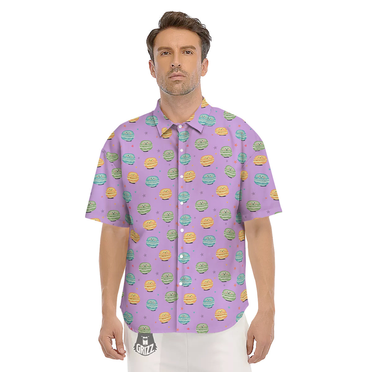 Macarons Cute Print Pattern Men's Short Sleeve Shirts-grizzshop