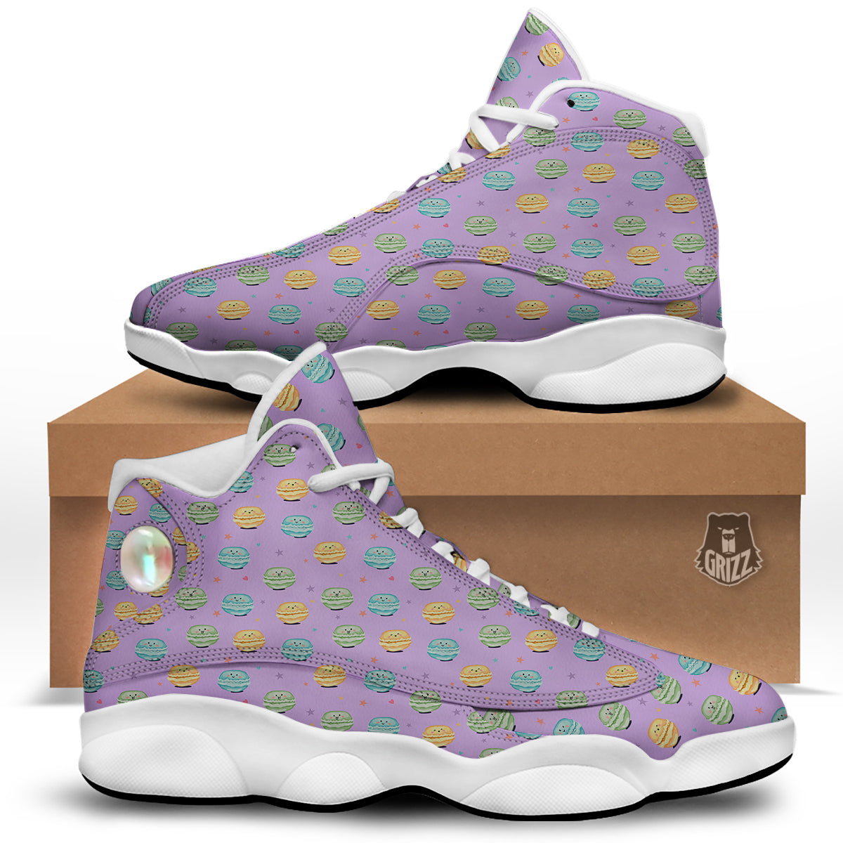 Macarons Cute Print Pattern White Basketball Shoes-grizzshop