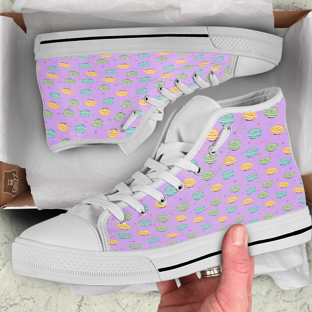 Macarons Cute Print Pattern White High Top Shoes-grizzshop