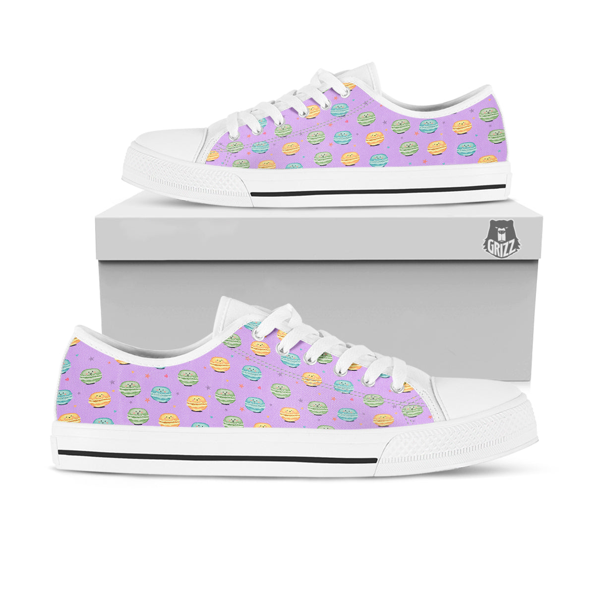Macarons Cute Print Pattern White Low Top Shoes-grizzshop