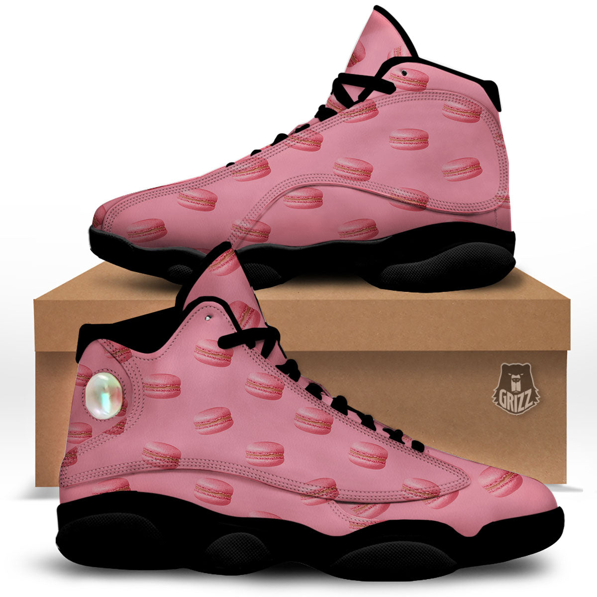 Macarons Pink Print Pattern Black Basketball Shoes-grizzshop