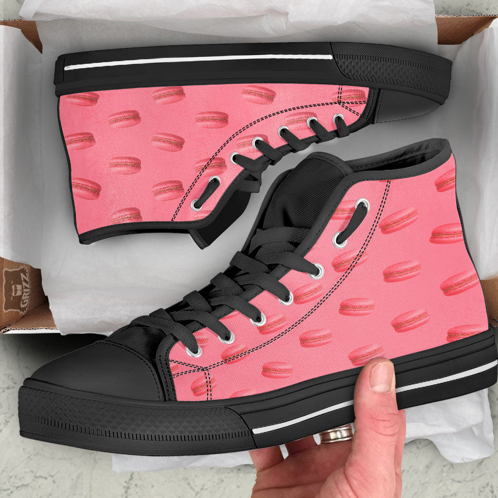 Macarons Pink Print Pattern Black High Top Shoes-grizzshop