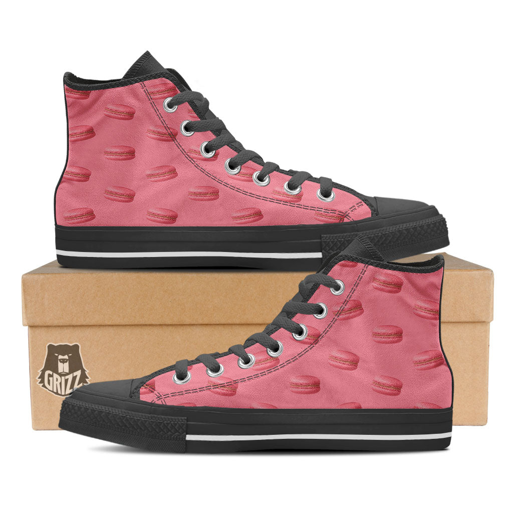 Macarons Pink Print Pattern Black High Top Shoes-grizzshop