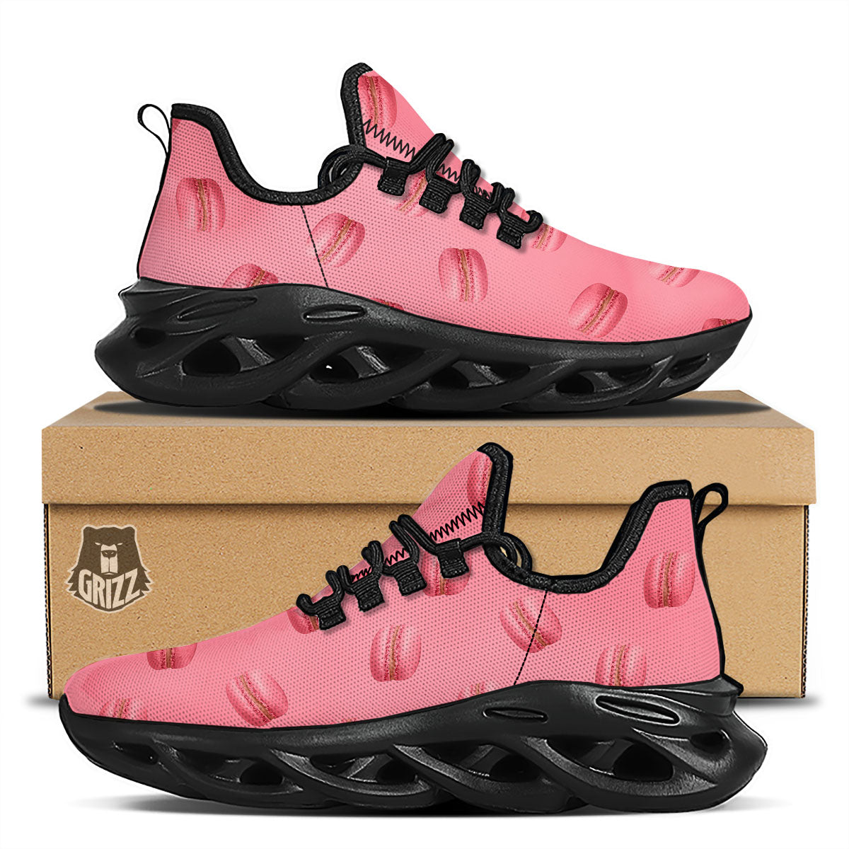 Macarons Pink Print Pattern Black Running Shoes-grizzshop