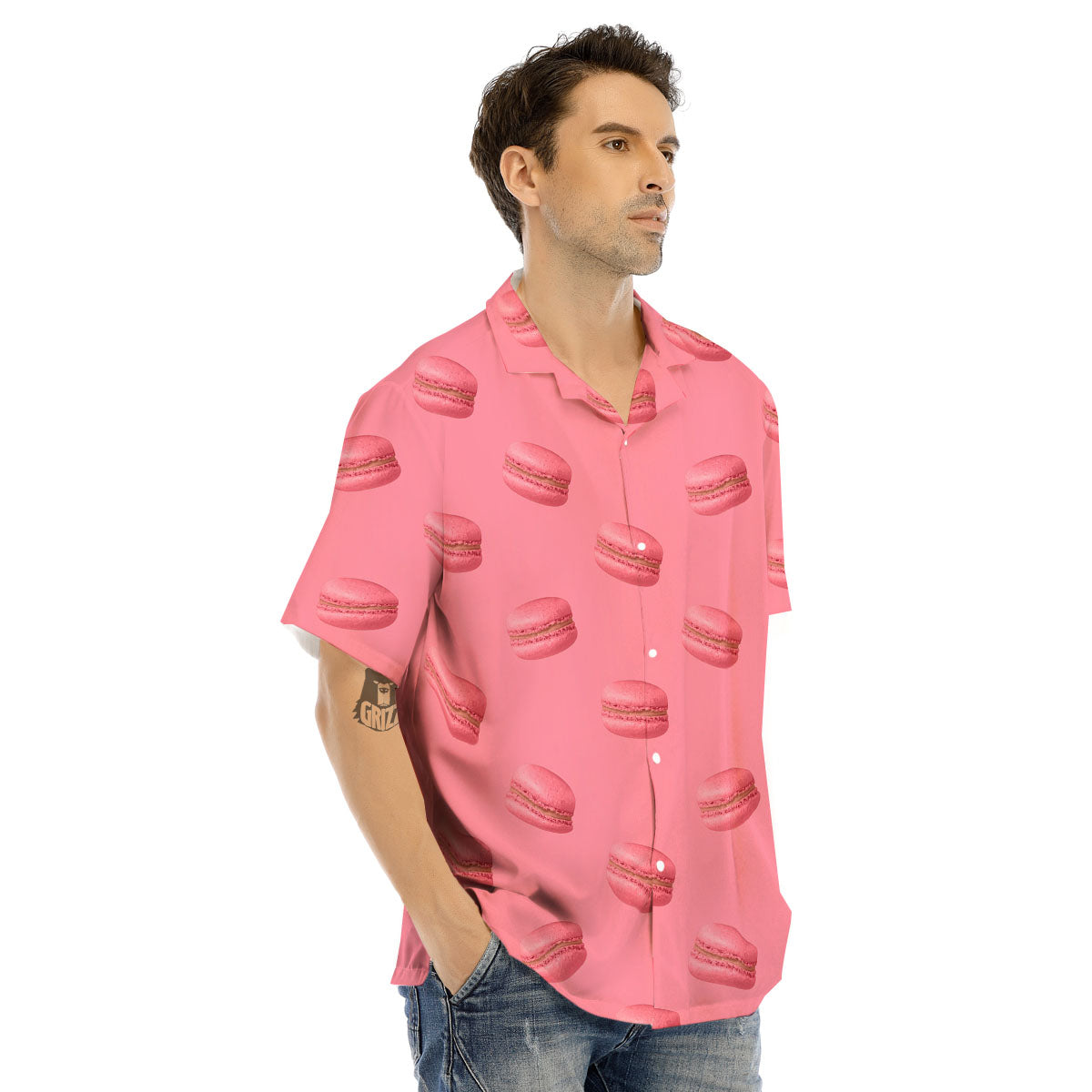 Macarons Pink Print Pattern Men's Hawaiian Shirt-grizzshop