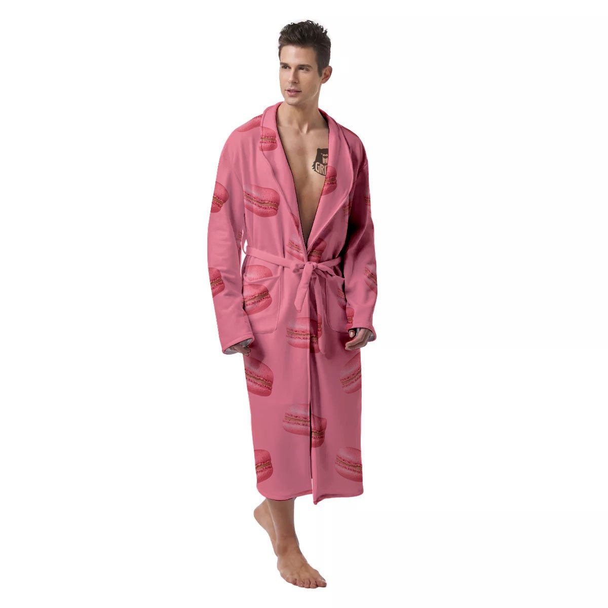 Macarons Pink Print Pattern Men's Robe-grizzshop