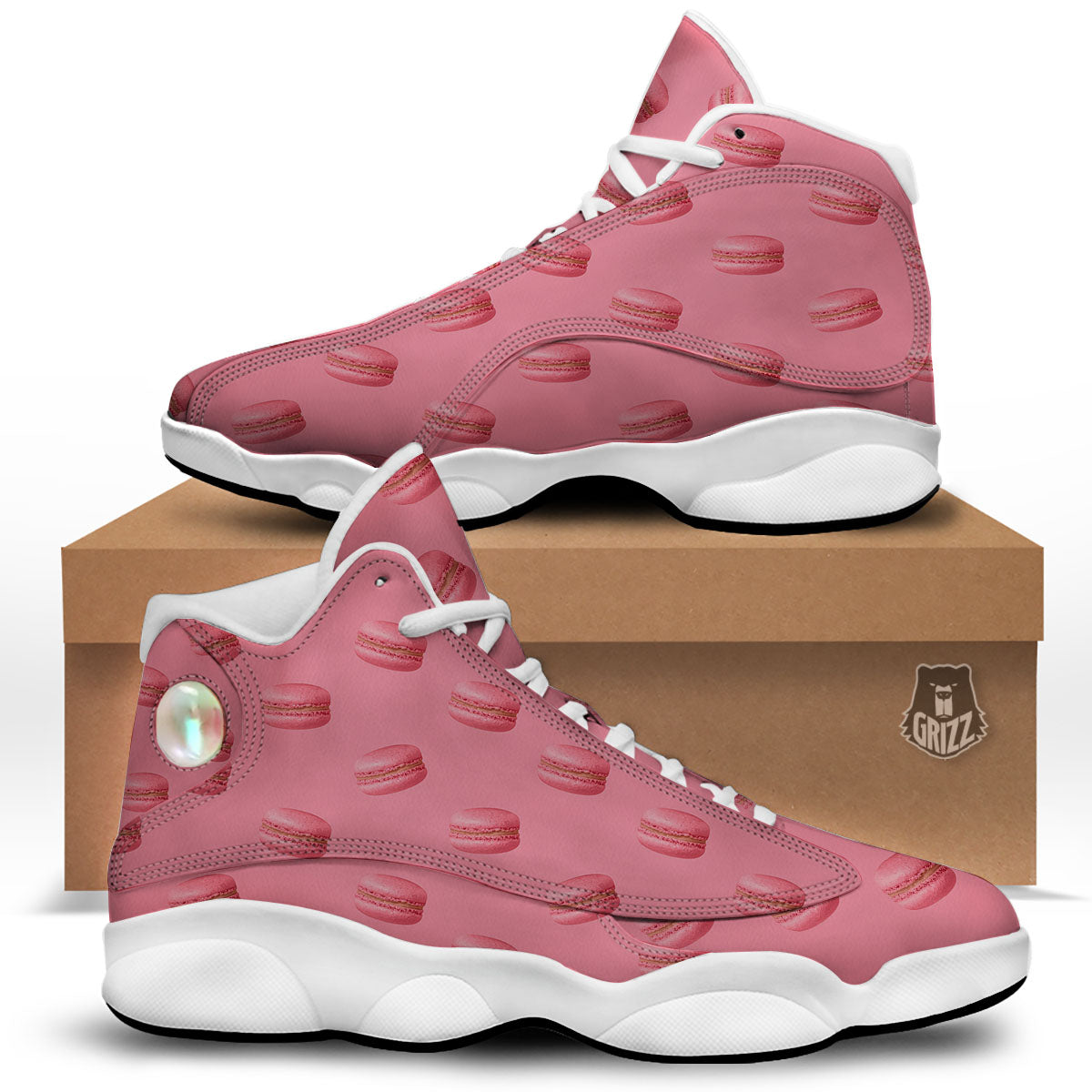 Macarons Pink Print Pattern White Basketball Shoes-grizzshop