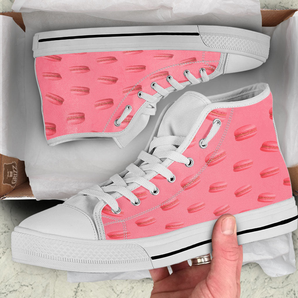 Macarons Pink Print Pattern White High Top Shoes-grizzshop