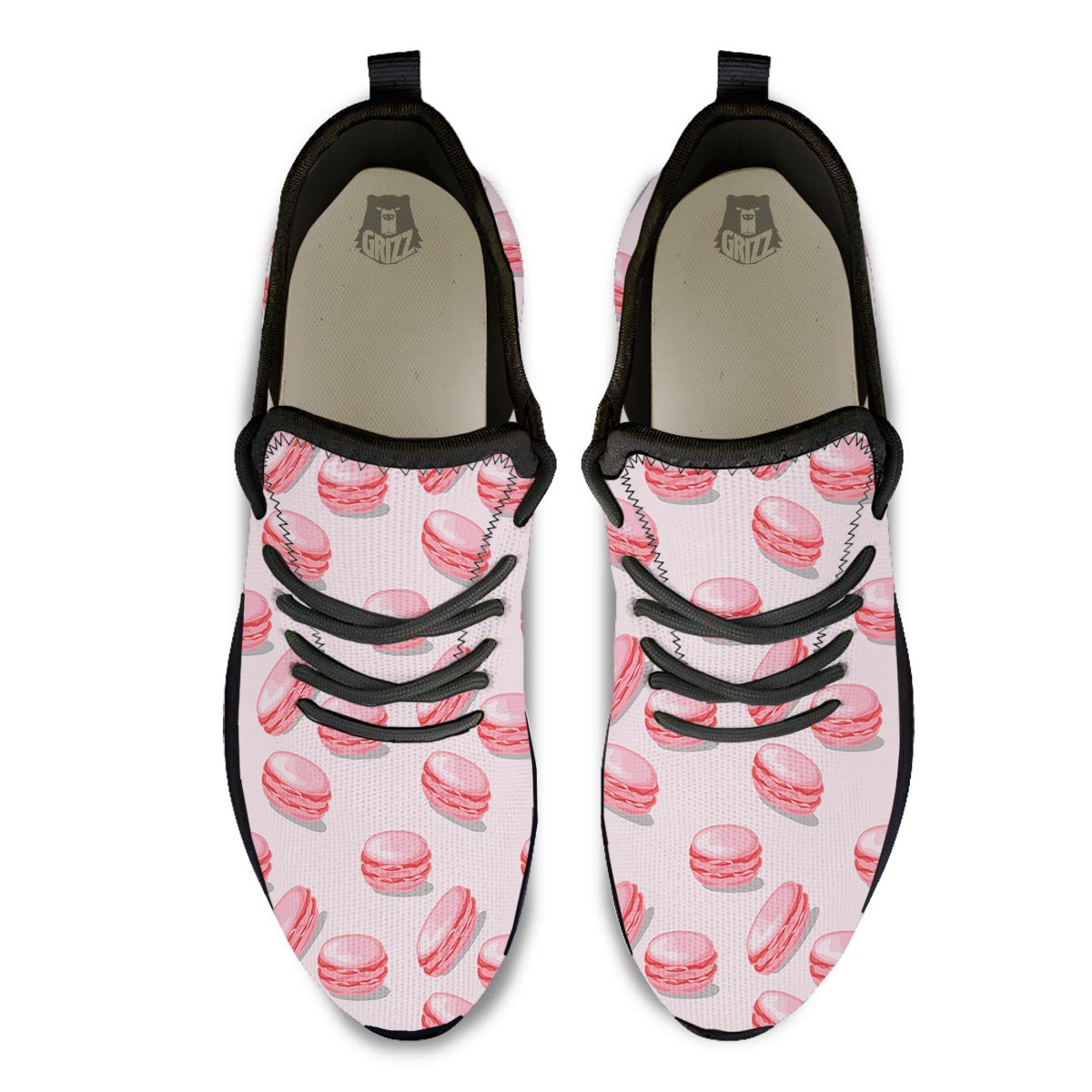 Macarons Sweet Print Pattern Black Athletic Shoes-grizzshop