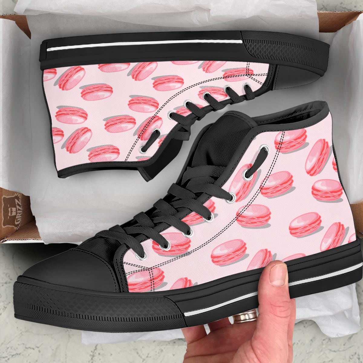 Macarons Sweet Print Pattern Black High Top Shoes-grizzshop