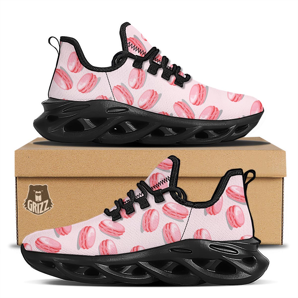 Macarons Sweet Print Pattern Black Running Shoes-grizzshop