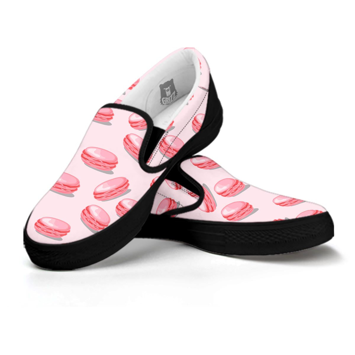 Macarons Sweet Print Pattern Black Slip On Shoes-grizzshop