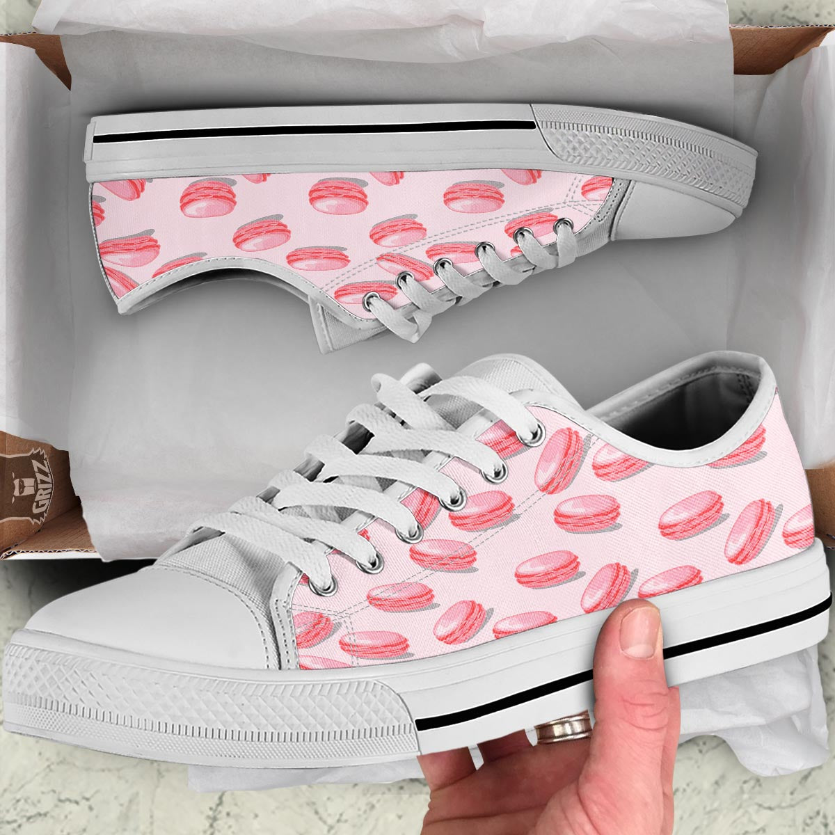 Macarons Sweet Print Pattern White Low Top Shoes-grizzshop