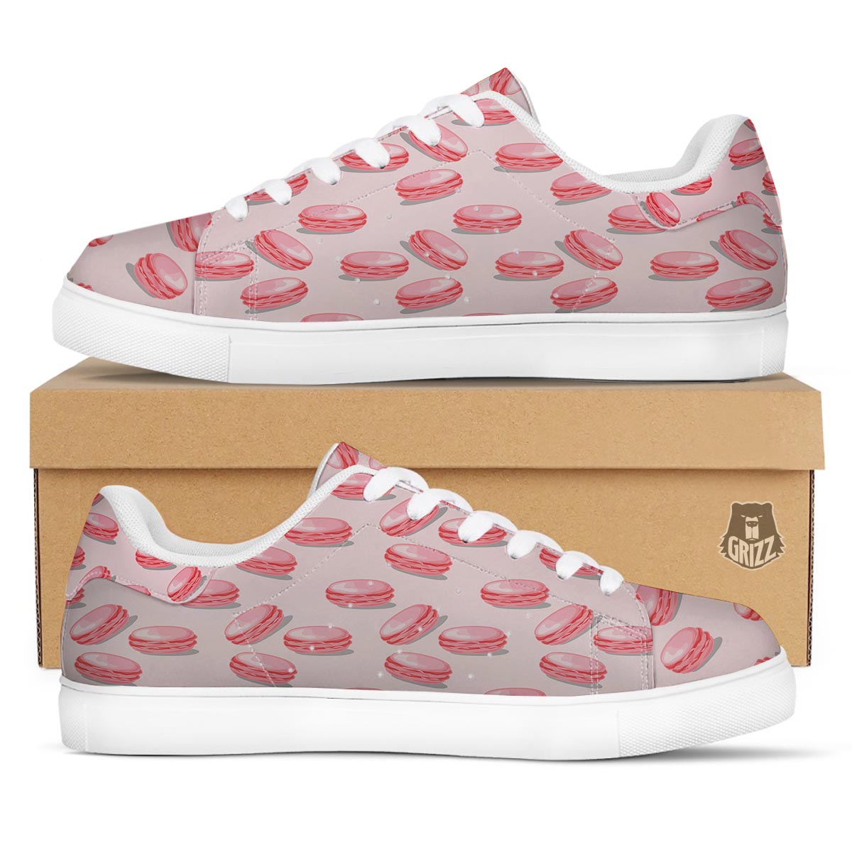 Macarons Sweet Print Pattern White Low Top Sneakers-grizzshop