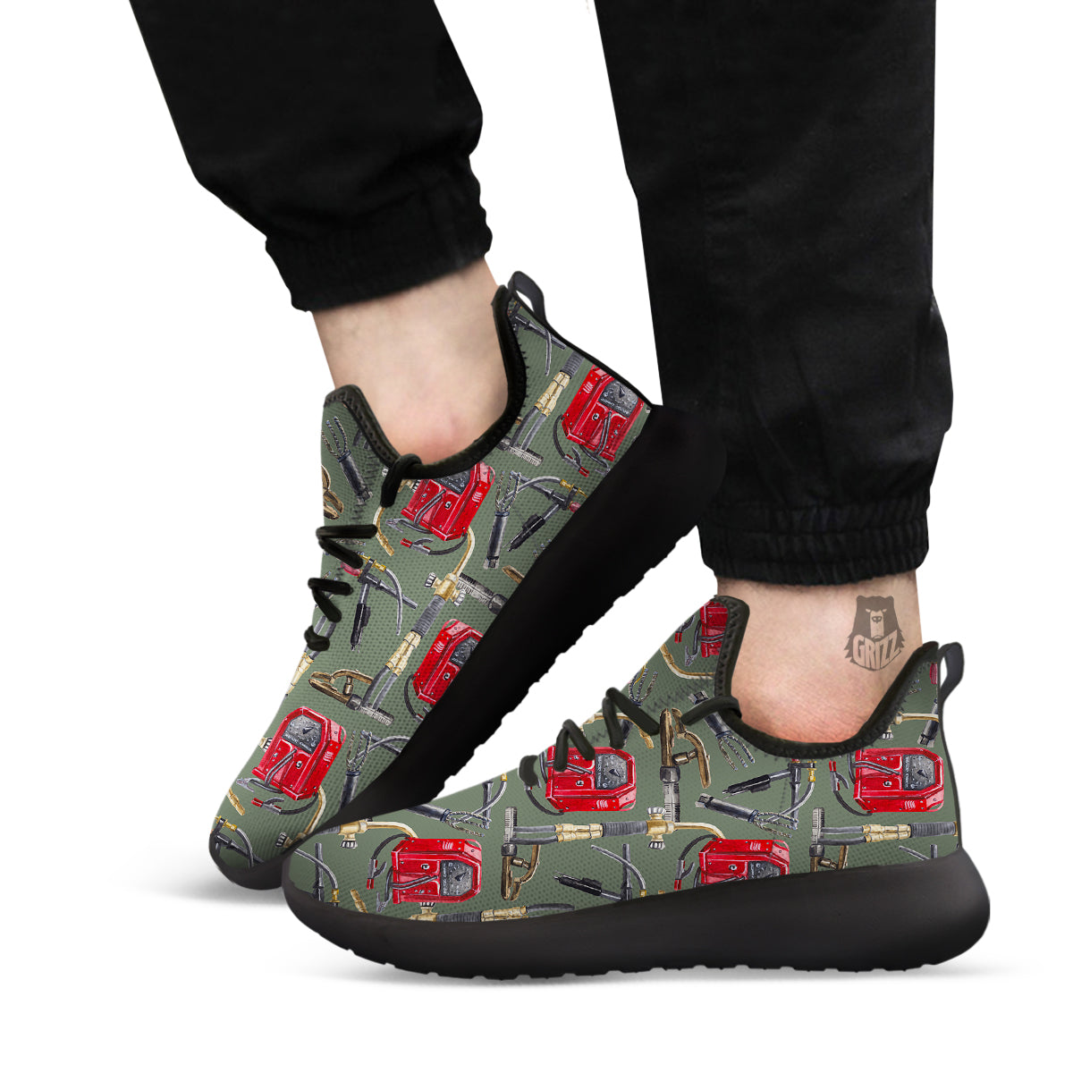Machine Welding Print Pattern Black Athletic Shoes-grizzshop
