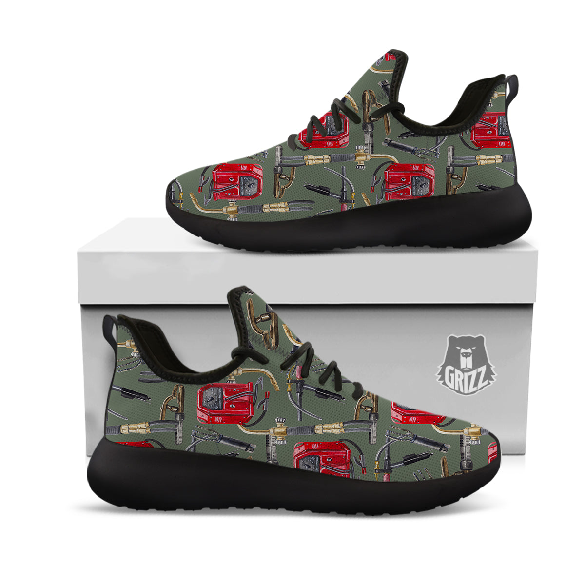 Machine Welding Print Pattern Black Athletic Shoes-grizzshop