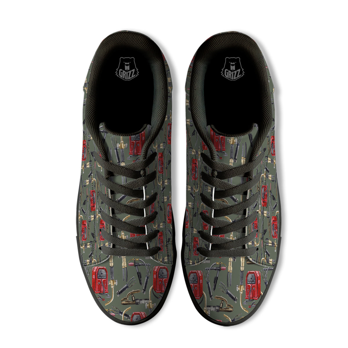 Machine Welding Print Pattern Black Low Top Sneakers-grizzshop
