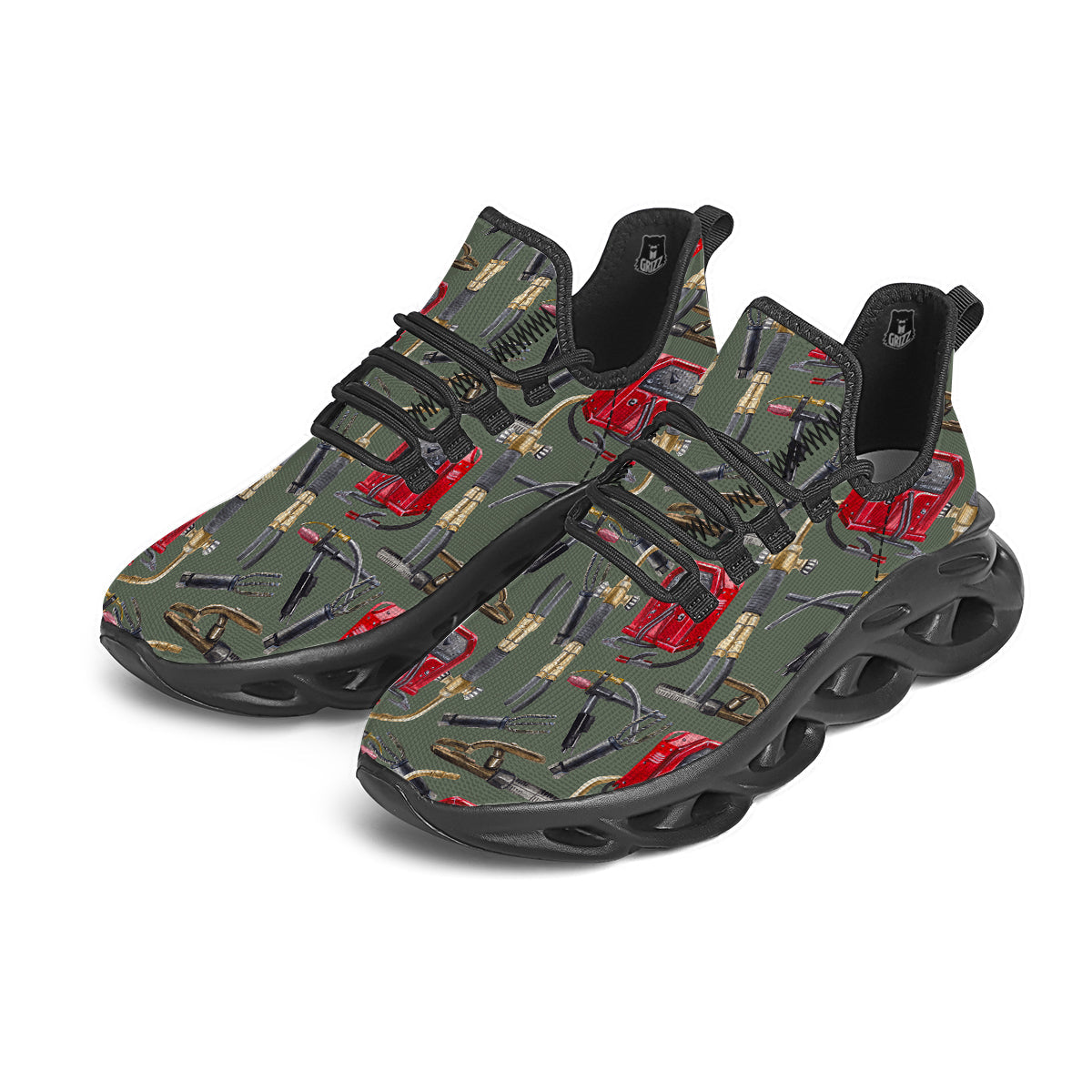 Machine Welding Print Pattern Black Running Shoes-grizzshop