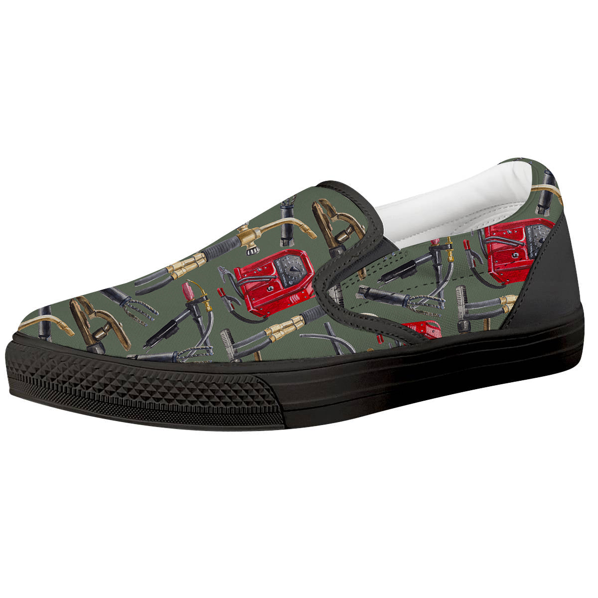 Machine Welding Print Pattern Black Slip On Shoes-grizzshop