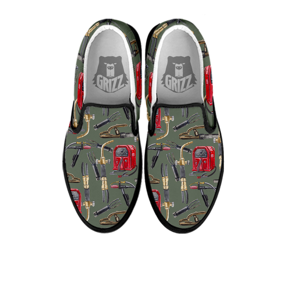 Machine Welding Print Pattern Black Slip On Shoes-grizzshop