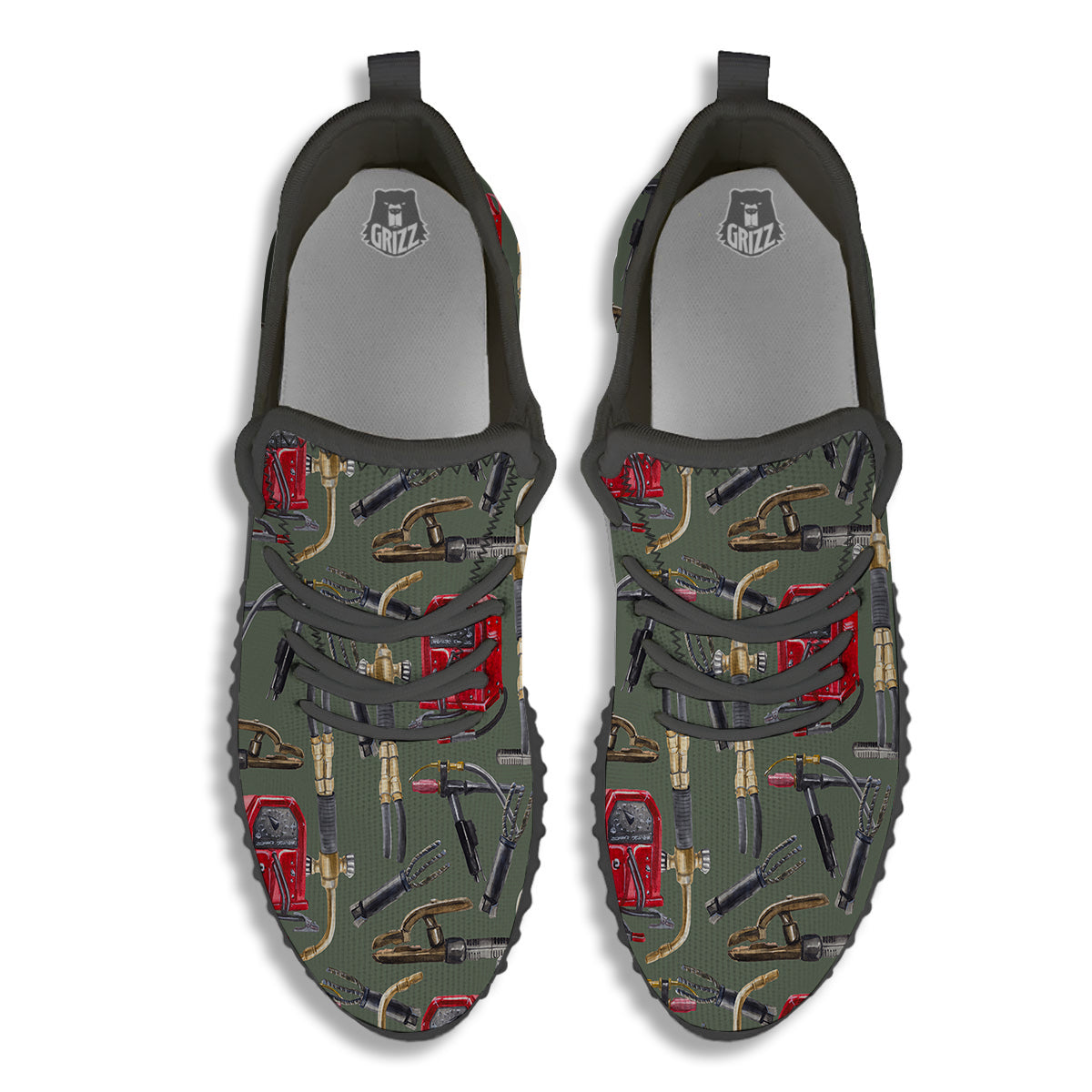 Machine Welding Print Pattern Black Walking Shoes-grizzshop