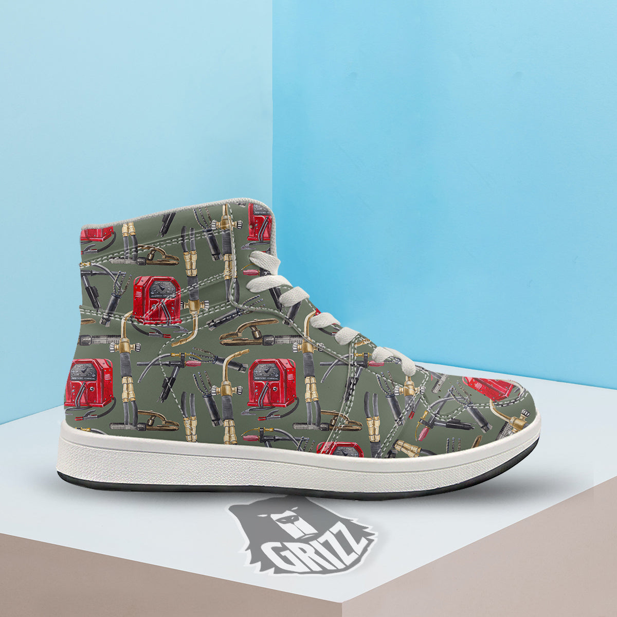 Machine Welding Print Pattern High Top Sneakers-grizzshop