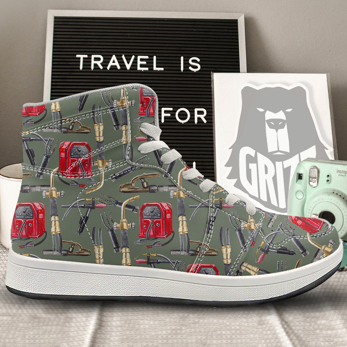Machine Welding Print Pattern High Top Sneakers-grizzshop