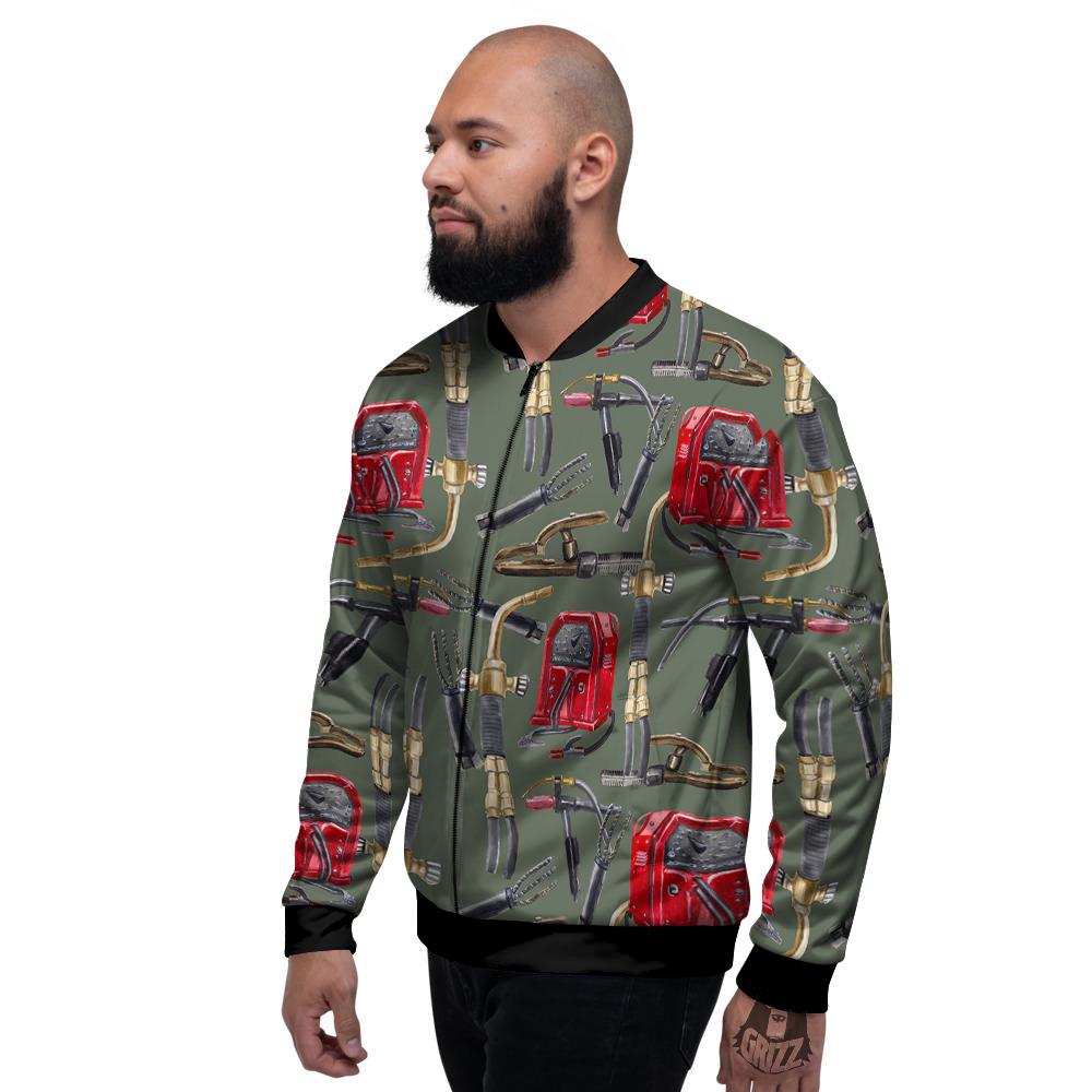 Machine Welding Print Pattern Men's Bomber Jacket-grizzshop