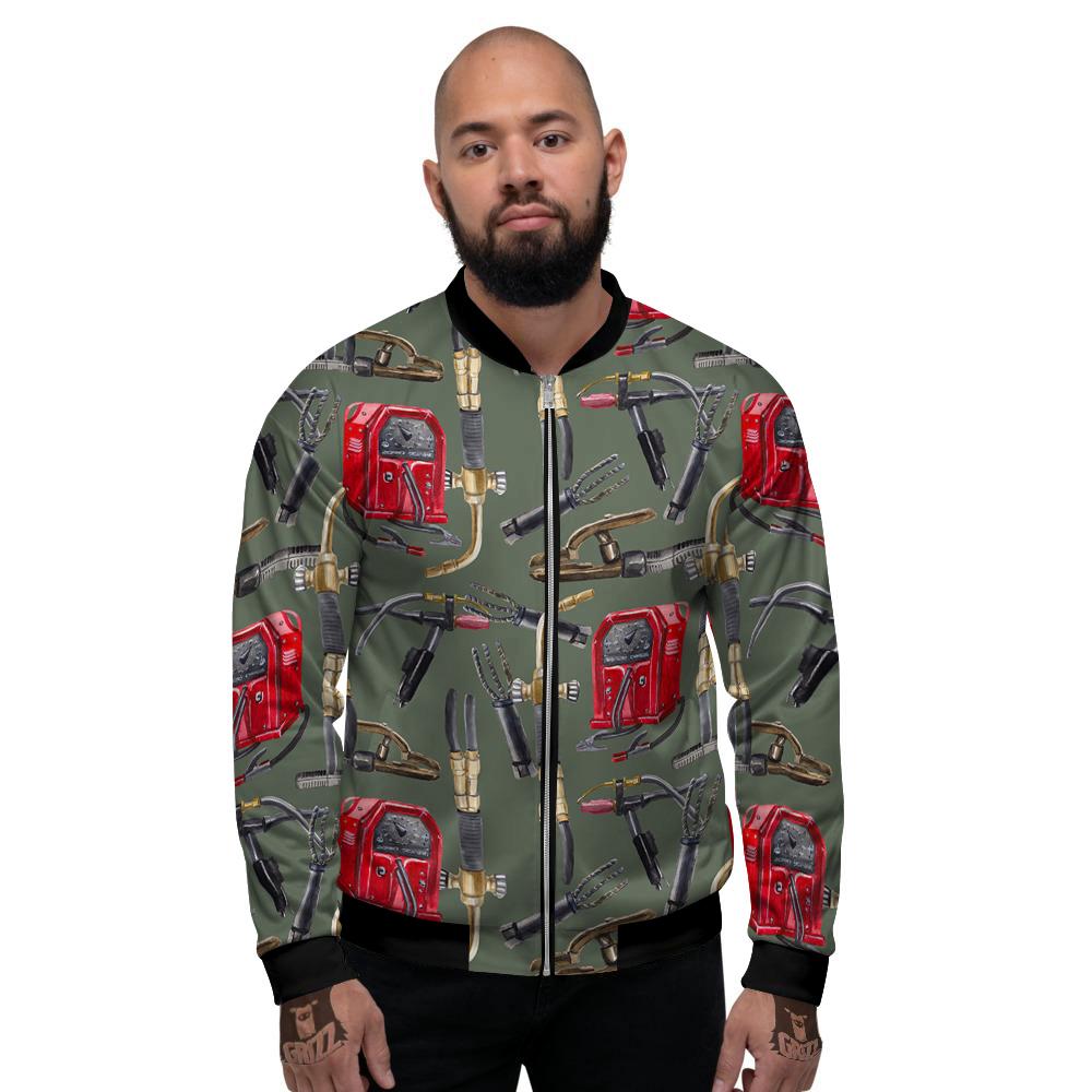 Machine Welding Print Pattern Men's Bomber Jacket-grizzshop