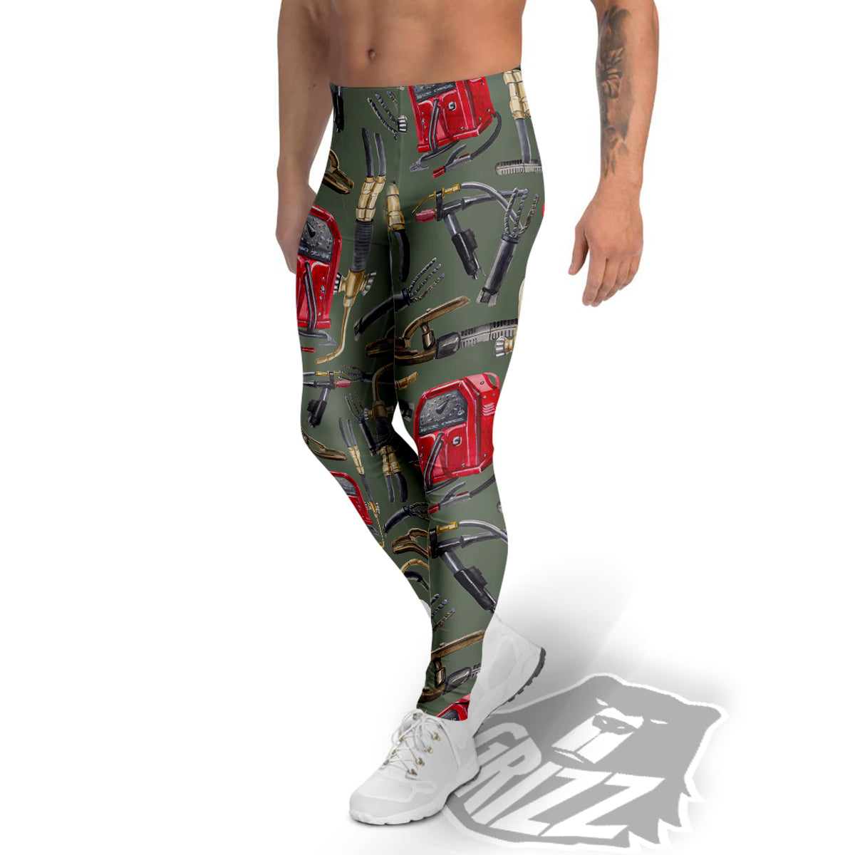Machine Welding Print Pattern Men's Leggings-grizzshop